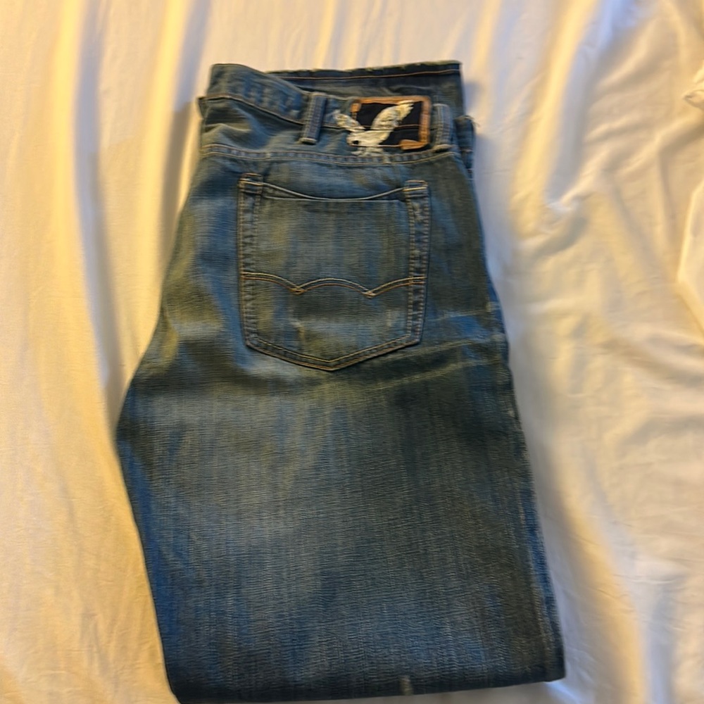 American Eagle Distressed Jeans 38/32 Low Rise Slim Straight